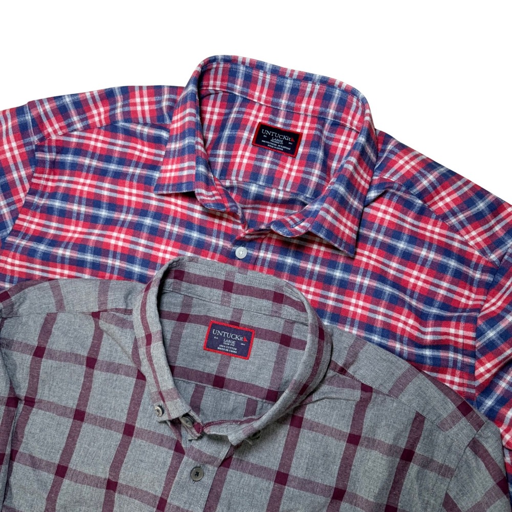 UNTUCKit Men's LG Plaid Long Sleeve Button Down Shirt‎ Lot Of 2 Slim Fit/Relaxed